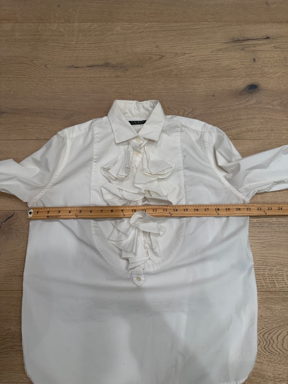Lauren Ralph Lauren Ruffle Blouse Ruffle Cuffs White Women's Size Medium - Picture 5 of 8